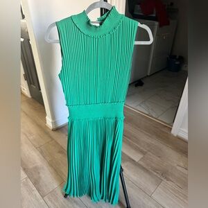Nanette Lepore Pleated Emerald Green Dress Smocked Waist & Neck